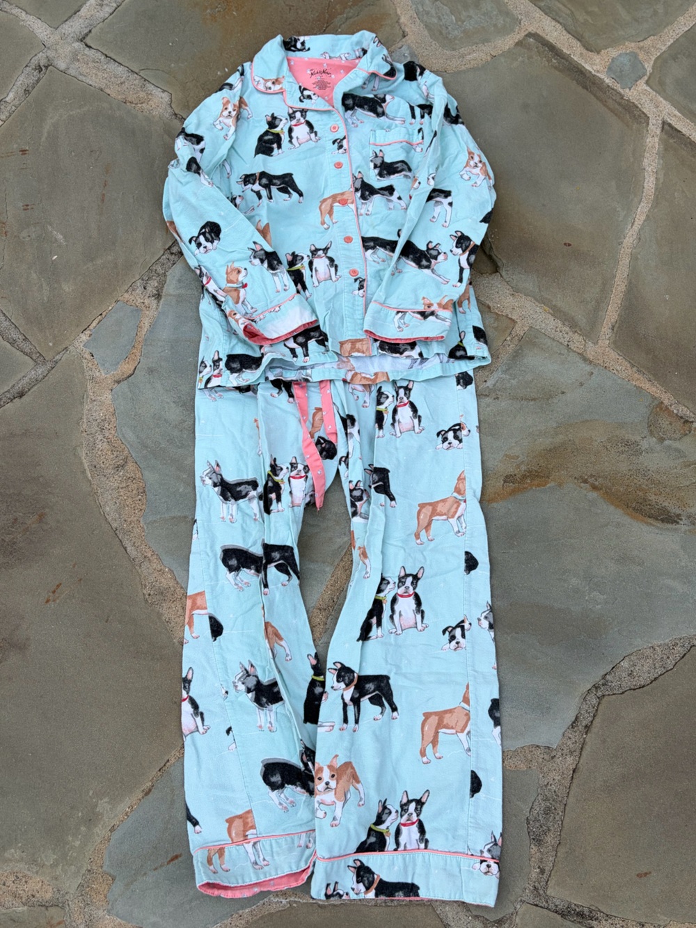 Nick & Nora Coral and Mint Dog Pajama Set size small